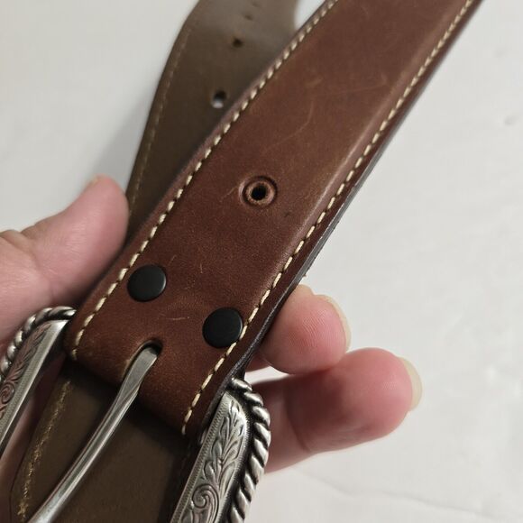 Wrangler Belt Men’s 38" Leather Silver Concho Handcrafted Made Old Sonora Mexico - Picture 4 of 10